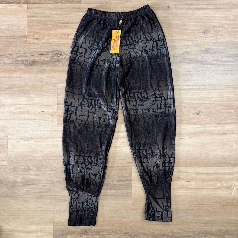 New Vintage Pretty Angel Women’s Metallic Black & Gold Joggers Size Medium Y2K